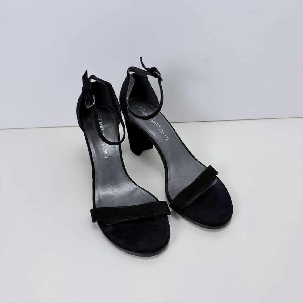 Stuart Weitzman Nudistcurve Block Women’s Heels Sandals Black Suede US 8M
